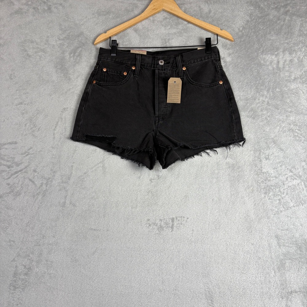Levis 501 Original High Rise Denim Shorts Black Raw Hem 56327-0112 Womens 28 NWT